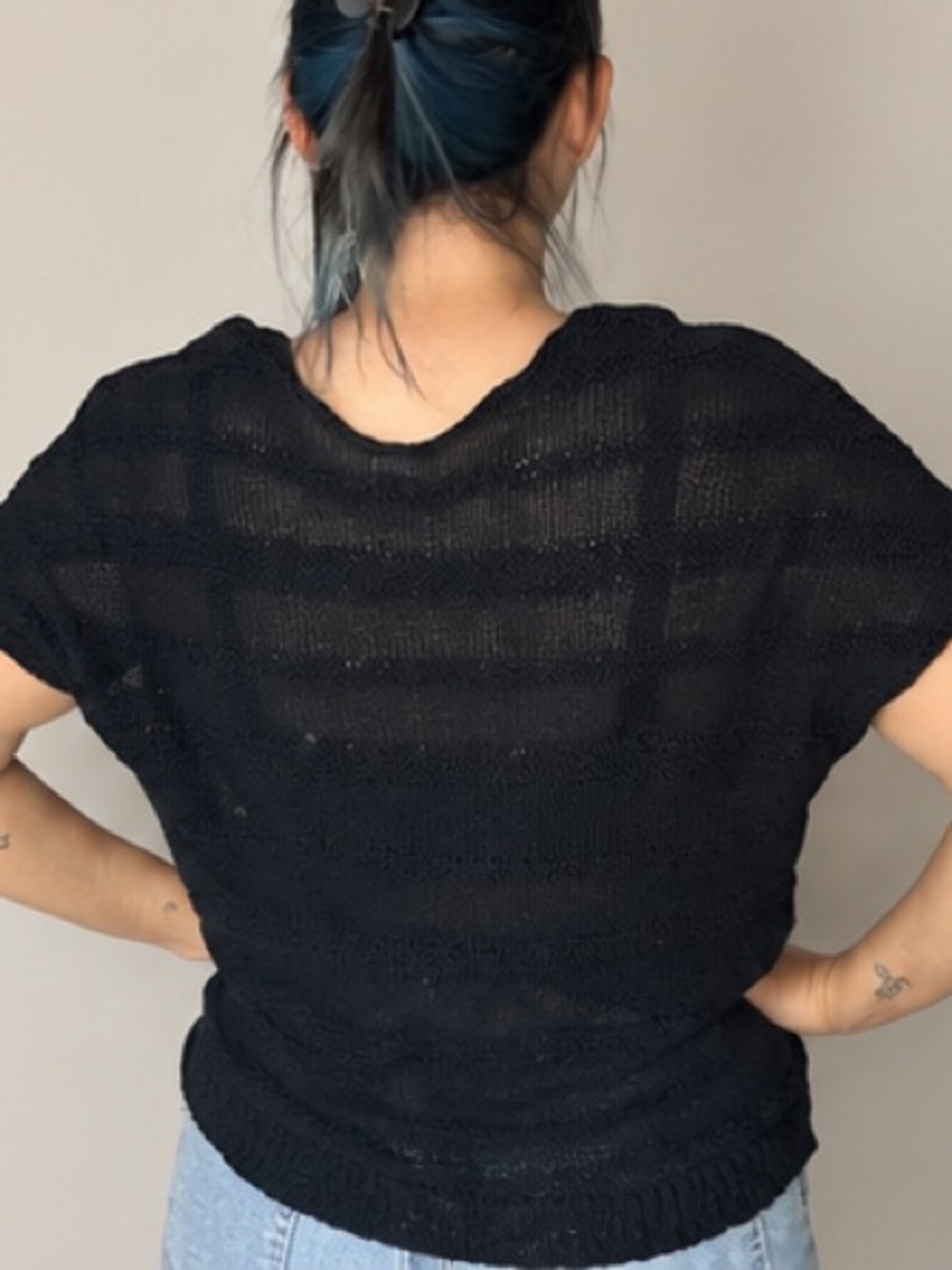 J. Jill Black Short Sleeve V-Neck Knit Tee with Subtle Texture